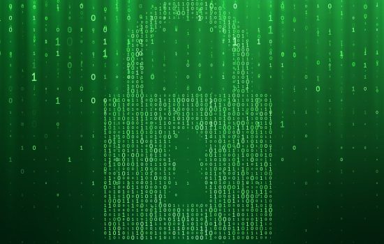 Cyber security access lock on binary matrix green background. Vector internet online data protection or information privacy hacker attack protection
